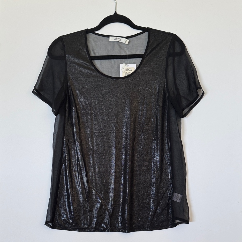 Aiko Black Metallic Sheer Back Top